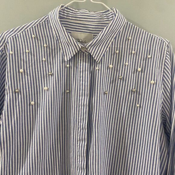 Rails Taylor Banker Stripe With Pearls Top M - Picture 4 of 9